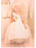 One Shoulder Ivory Rosette Flower Girl Dress